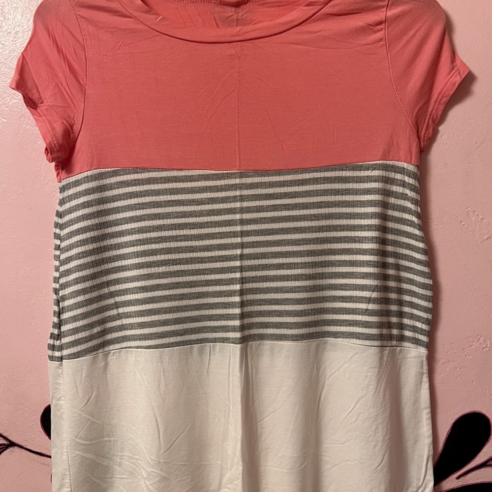 E. Luna women’s pink grey striped shirt blouse